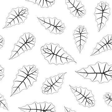 Abstract botanical pattern. Seamless print composed of black line of leaves o Stock Illustration