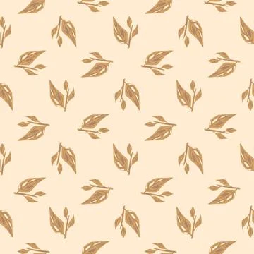 Abstract botanical seamless pattern with beige leaf branches elements. Light  Illustrazione stock