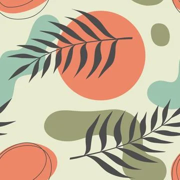 Abstract botanical seamless pattern. Palm leaves with smooth lines Stock Illustration