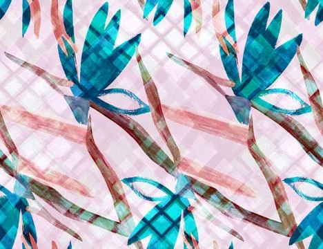 Abstract botanical seamless pattern. Stylized royal strelitzia flowers painted Illustrazione stock