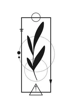 Abstract botanical tattoo with geometric elements isolated on white 库存插图