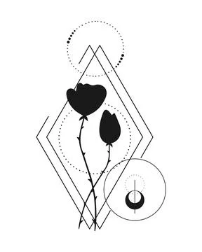 Abstract botanical tattoo with geometric elements isolated イラスト素材