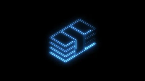 Abstract box stack glowing neon lines animation on black background for mod.. Stock Footage 314541492