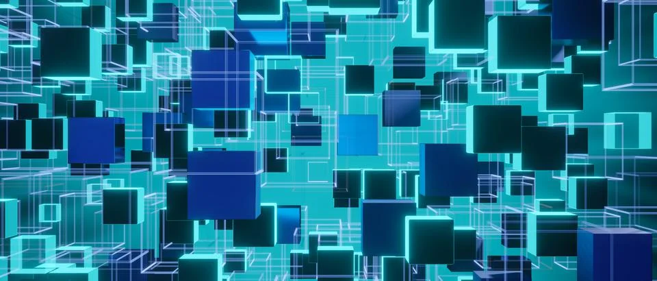 Abstract boxes technology connect for concept design 3D Render Stock Photos