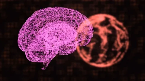 Abstract brain and plexus pattern planet floating on the dark background, as a Stock Footage 121813554