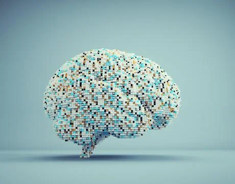 Abstract brain on blue background. Artificial intelligence and machine lear.. Stock Illustration