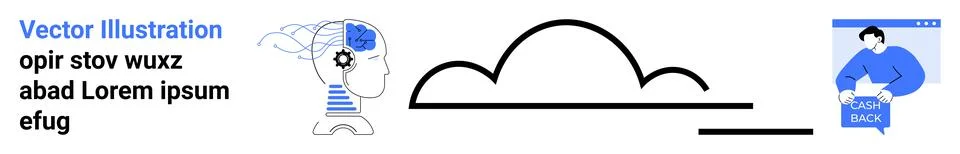 Abstract Brain, Cloud Computing Concept with Tech Elements and Learning Pla.. Illustrazione stock