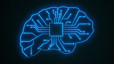 Abstract brain in the form of a processor with printed conductors Stock Footage 345479100