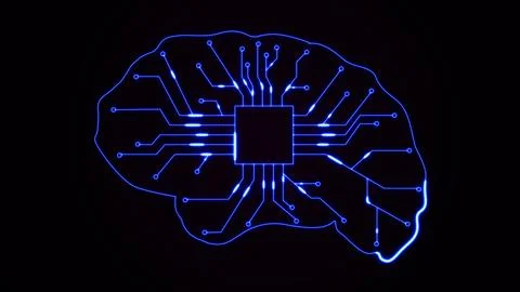 Abstract brain in the form of a processor with printed conductors - dendrites Stock Illustration