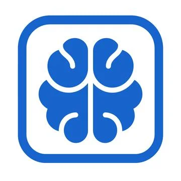 Abstract brain icon: blue digital intelligence symbol on white square for A.. Stock Illustration