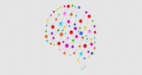 Abstract brain network with colorful connected nodes, rotation animation se.. Stock Footage 333148691