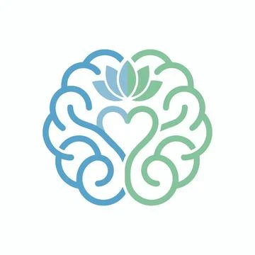 Abstract brain wellness concept with heart and lotus wellness meditation Stock-Illustration