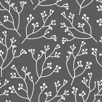 Abstract branch berry seamless pattern flat vector Stock Illustration