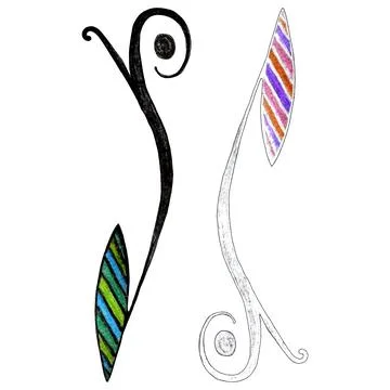 Abstract Branch with a Leaf Drawn by Colored Pencils. Stock Illustration