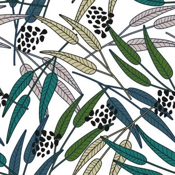Abstract branch leaf wallpaper. Forest leaves seamless pattern. Illustrazione stock
