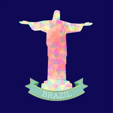 Abstract Brasil 2016 design with statue over blue background. Digital vector Stock Illustration