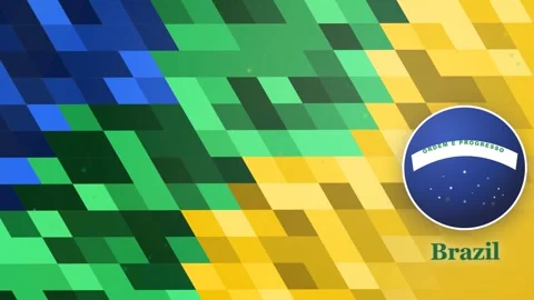 Abstract Brazil Flag Background with Pixelated Geometric Pattern and Circul.. Stock Footage 341775482
