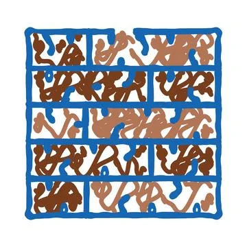 Abstract brick wall pattern with brown and blue doodles Illustrazione stock