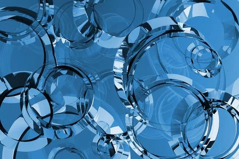 Abstract bright background - pattern of bubbles, curls, circles of blue gloss Illustrazione stock