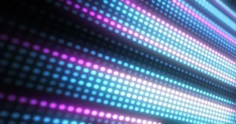 Abstract bright blue background pattern of flying circles of dots and glowi.. Illustrazione stock