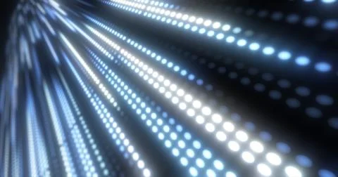 Abstract bright blue background pattern of flying circles of dots and glowi.. Stock Illustration