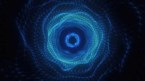 Abstract bright blue glowing background with a tunnel of lines and stripes .. Stock Illustration