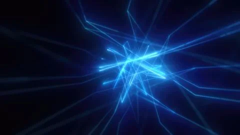 Abstract bright blue glowing background with flying neon star lines made of.. Stock Photos