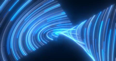 Abstract bright blue glowing flying waves from twisted lines energy magical.. Stock Illustration
