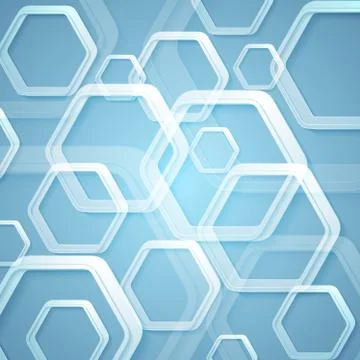 Abstract bright blue hexagons tech background Illustrazione stock