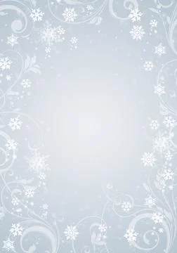 Abstract bright blue winter background with white snowflakes and swirls Stock Illustration