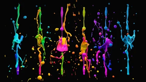 Abstract bright color background. Drops of multicolored paint colliding Stock Footage 87231286