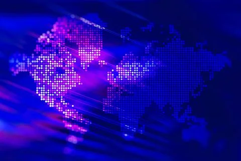 Abstract bright creative background with digital world map. Stock Photos