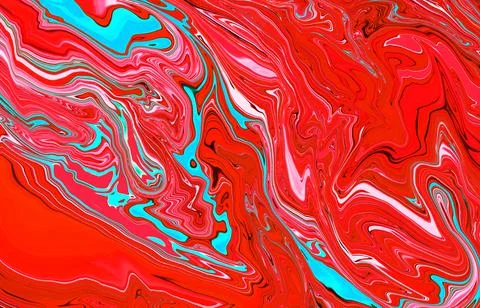 Abstract bright fluid red and blue background. Art trippy digital backdrop. Illustrazione stock