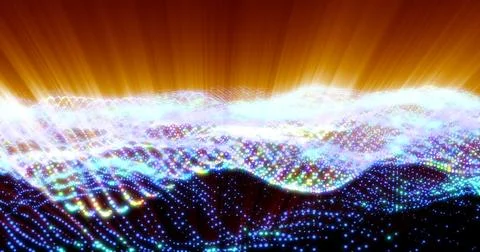 Abstract bright glowing blue rays waves and lines from particles and dots i.. Stock Illustration