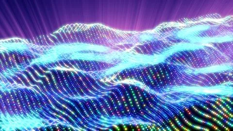 Abstract bright glowing blue rays waves and lines from particles and dots i.. Illustrazione stock