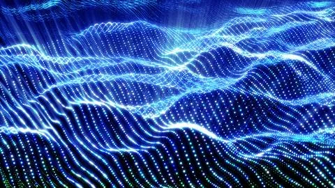Abstract bright glowing blue waves and lines from particles and dots in the.. Stock Illustration