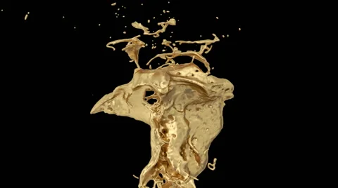 Abstract bright gold splash in slow motion - on black, alpha included (FULL HD) Stockbeeldmateriaal 50223003