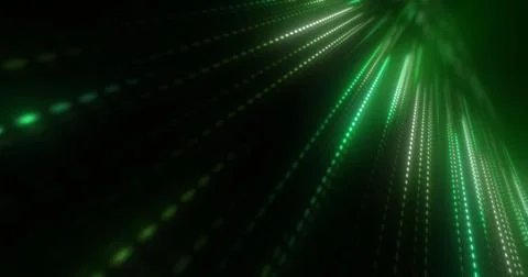 Abstract bright green background pattern of flying circles of dots and glow.. Stock Photos