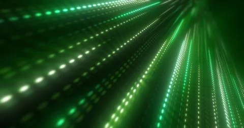 Abstract bright green background pattern of flying circles of dots and glow.. Foto stock