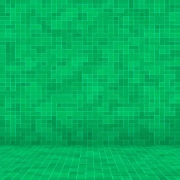 Abstract bright green square pixel tile mosaic wall background and texture. Stock Illustration