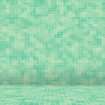 Abstract bright green square pixel tile mosaic wall background and texture. Stock Illustration