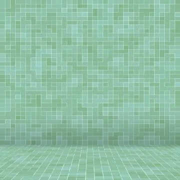 Abstract bright green square pixel tile mosaic wall background and texture. Stock Illustration