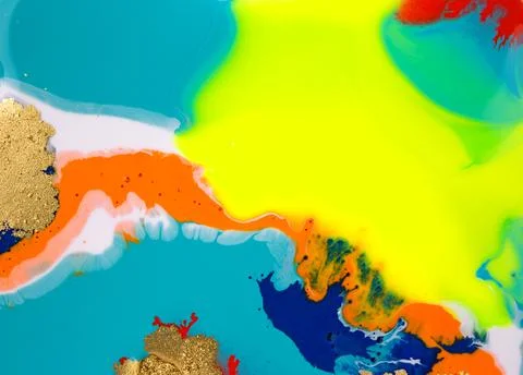 Abstract bright marble pattern with golden glitter. Fluorescent artwork liquid Stock Illustration