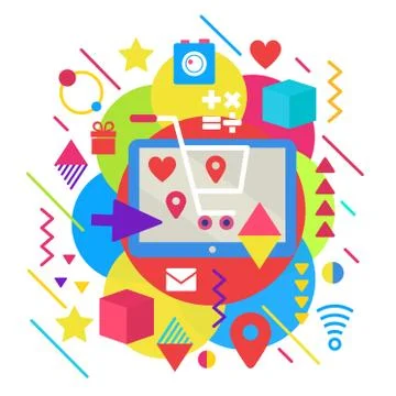 Abstract bright multimedia devices and graphic technology items flat concept Stock Illustration