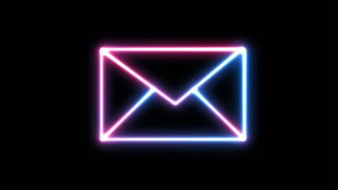 Abstract bright neon mail inbox icon background animated, logo symbol, soci.. Stock Illustration