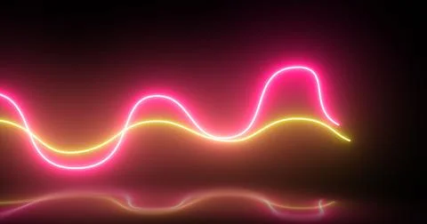 Abstract bright neon red and yellow energy disco light lines with reflectio.. Stock Illustration