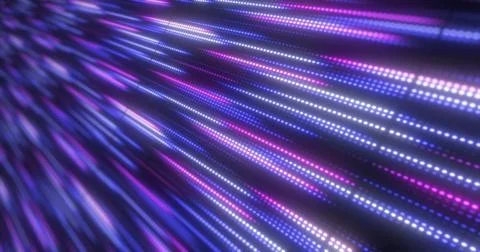 Abstract bright purple background pattern of flying lines of dots and glowing Stock Illustration