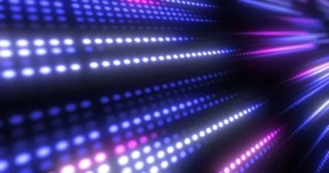 Abstract bright purple background pattern of flying lines of dots and glowi.. Illustrazione stock
