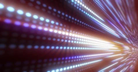 Abstract bright purple background pattern of flying lines of dots and glowi.. Stock Photos