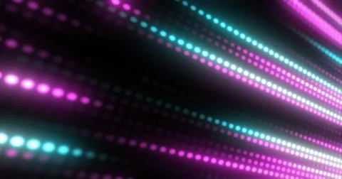 Abstract bright purple background pattern of flying lines of dots and glowing Stock Photos